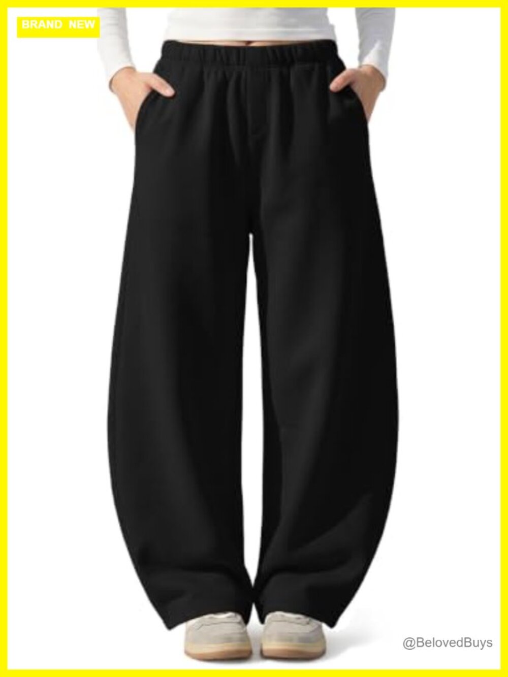 Womens Fleece Lined Wide Leg Barrel Sweatpants Elastic Waist Pockets